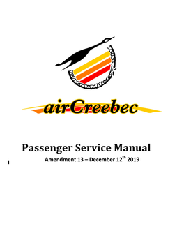 Passenger Service Manual Amendment 13 – December 12Th 2019
