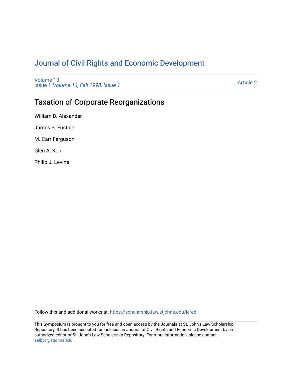 Taxation of Corporate Reorganizations