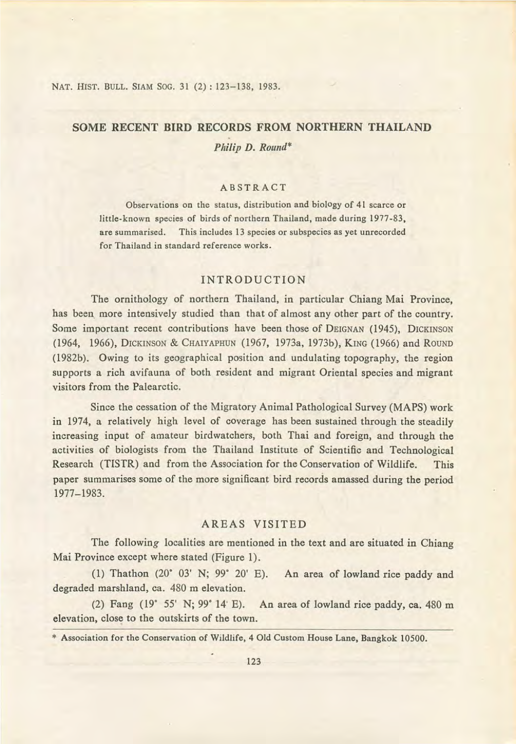 SOME RECENT BIRD RECORDS from NORTHERN THAILAND Plli/Ip D