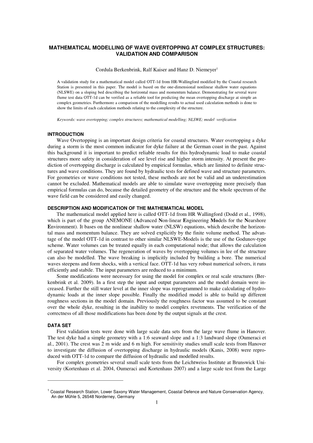 1 Mathematical Modelling of Wave Overtopping At