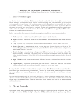 1 Basic Terminologies 2 Circuit Analysis