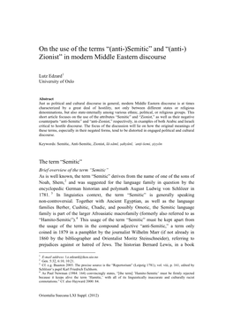 (Anti-)Semitic” and “(Anti-) Zionist” in Modern Middle Eastern Discourse