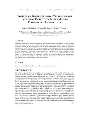 Biometrics Authentication Technique for Intrusion Detection Systems Using Fingerprint Recognition
