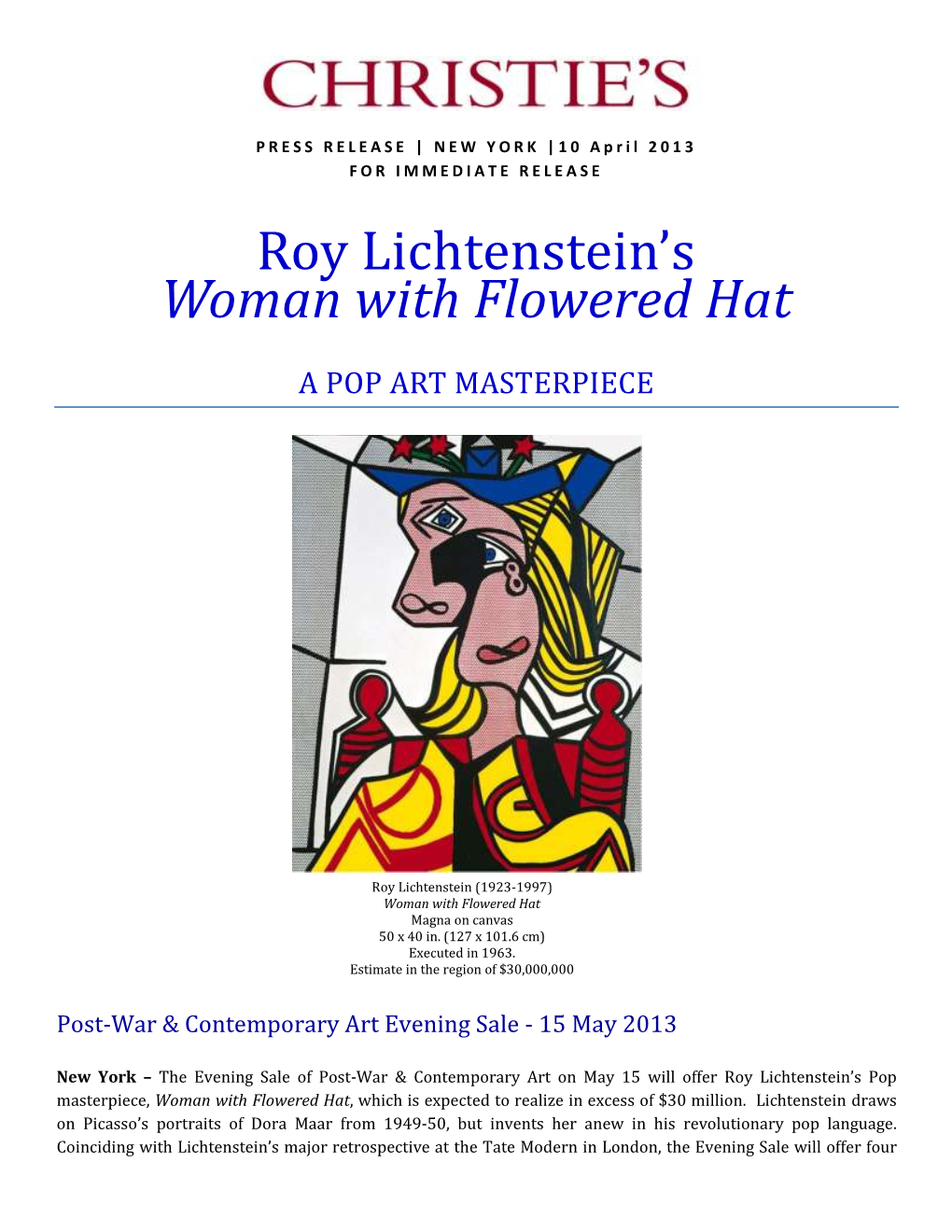 Roy Lichtenstein's Woman with Flowered