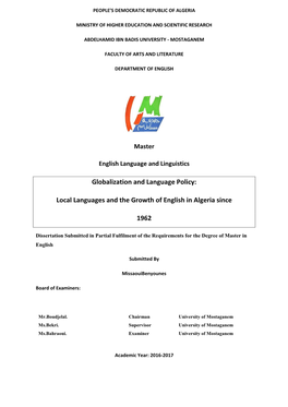 Local Languages and the Growth of English in Algeria Since 1962