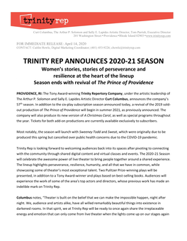 Trinity Rep Announces 2020-21 Season