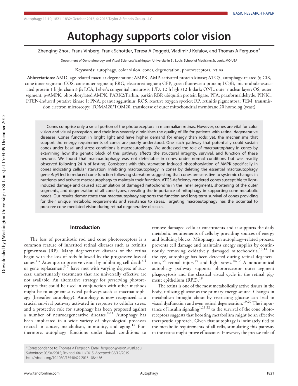 Autophagy Supports Color Vision