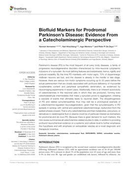 Biofluid Markers for Prodromal Parkinson's Disease