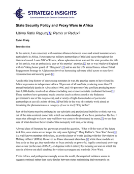 State Security Policy and Proxy Wars in Africa Ultima Ratio Regum[1]