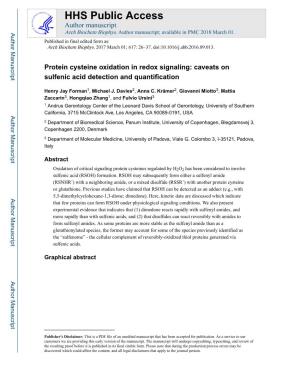 Protein Cysteine Oxidation in Redox Signaling: Caveats on Sulfenic Acid Detection and Quantification