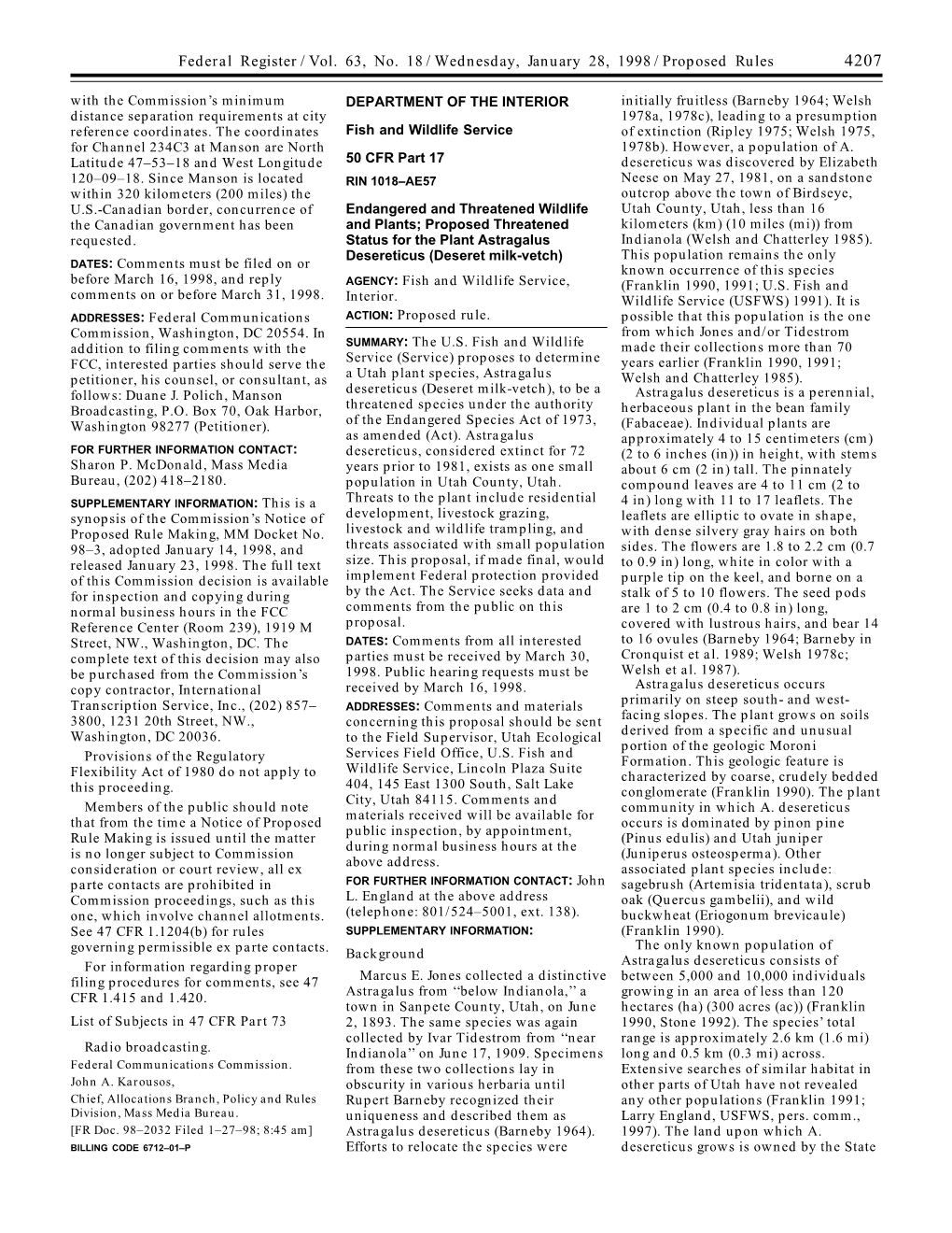 Federal Register/Vol. 63, No. 18/Wednesday, January 28, 1998/Proposed Rules