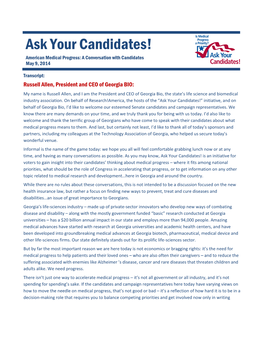 Ask Your Candidates! American Medical Progress: a Conversation with Candidates May 9, 2014