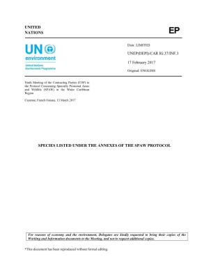 United Nations Species Listed Under the Annexes of the Spaw Protocol