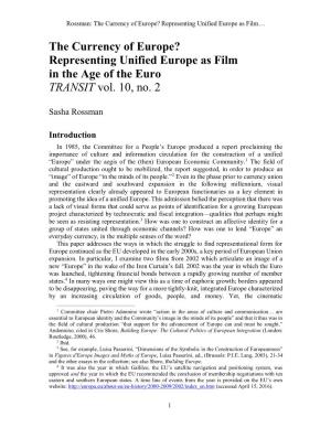 Representing Unified Europe As Film in the Age of the Euro TRANSIT Vol