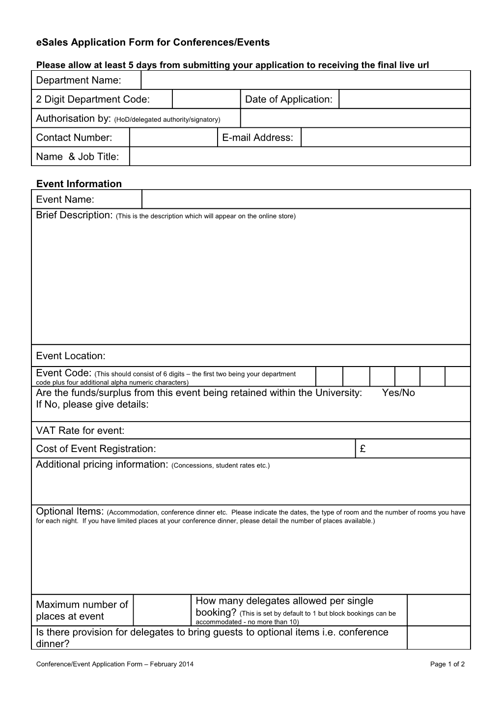 Esales Application Form for Products