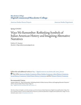 Rethinking Symbols of Italian American History and Imagining Alternative Narratives Kathryn N
