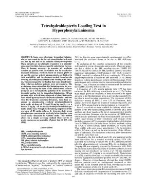 Tetrahydrobiopterin Loading Test in Hyperphenylalaninemia