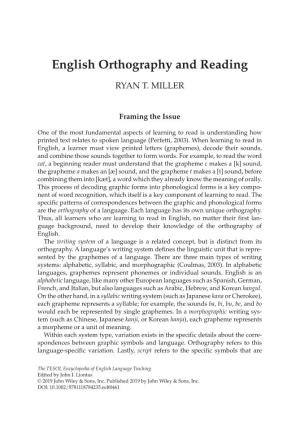 "English Orthography and Reading" In