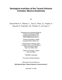 Geological Evolution of the Tacaná Volcanic Complex, Mexico-Guatemala