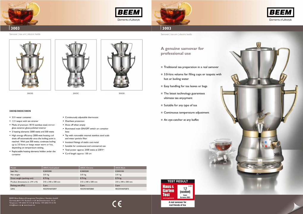 3003 a Genuine Samovar for Professional Use 3003