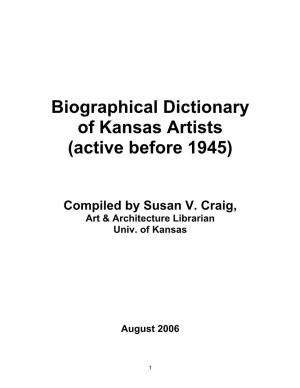 Biographical Dictionary of Kansas Artists (Active Before 1945)