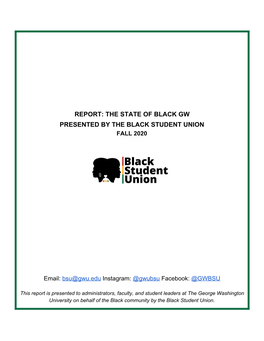 Report: the State of Black Gw Presented by the Black Student Union Fall 2020
