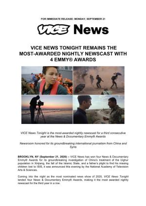 VICE News Tonight Remains the Most-Awarded Nightly