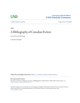 A Bibliography of Canadian Fiction Lewis Emerson Horning
