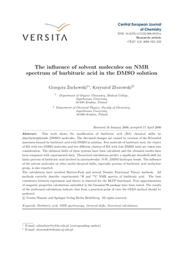 The Influence of Solvent Molecules on NMR Spectrum of Barbituric Acid In