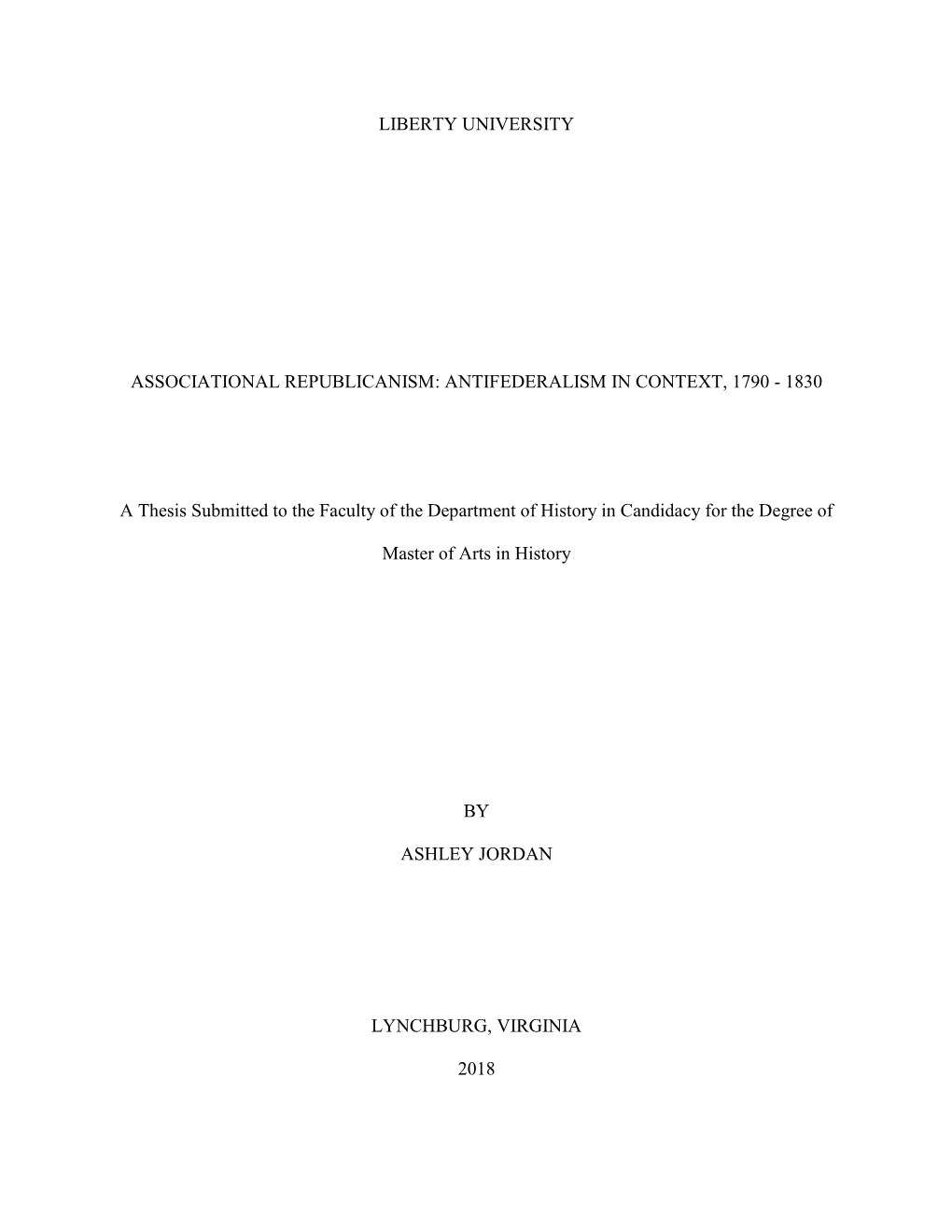 Associational Republicanism: Antifederalism in Context, 1790 - 1830