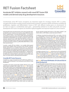 RET Fusion Factsheet Accelerate RET Inhibitor Research with Novel RET Fusion PDX Models and Derived Early Drug Development Resources