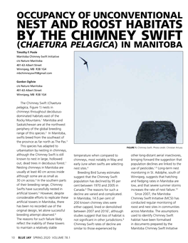 NEST and ROOST HABITATS by the CHIMNEY SWIFT (CHAETURA PELAGICA) in MANITOBA Timothy F