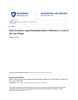 Does Diversity in Legal Scholarship Make a Difference?: a Look at the Law of Rape