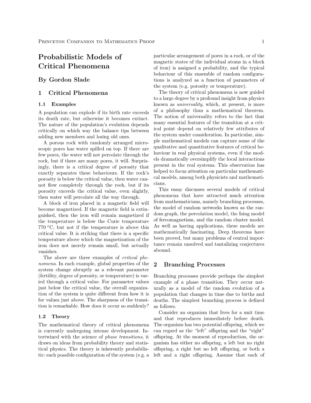 Probabilistic Models of Critical Phenomena