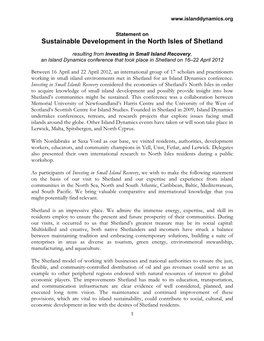Statement on Sustainable Development in the North Isles of Shetland