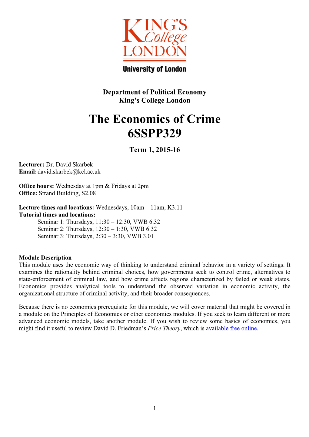 The Economics of Crime 6SSPP329