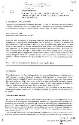 Mce of Intestinal Parasites in Two Inshasa (Zaire)