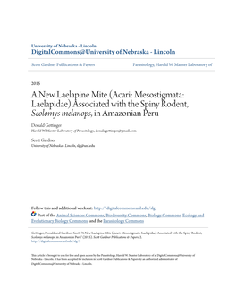 Acari: Mesostigmata: Laelapidae) Associated with the Spiny Rodent, Scolomys Melanops, in Amazonian Peru Donald Gettinger Harold W