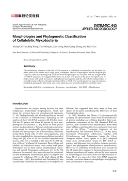 Morphologies and Phylogenetic Classification of Cellulolytic Myxobacteria