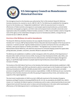 U.S. Interagency Council on Homelessness Historical Overview