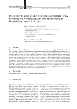 In Search of the Sister Group of the True Lice: a Systematic Review of Booklice and Their Relatives, with an Updated Checklist of Liposcelididae (Insecta: Psocodea)