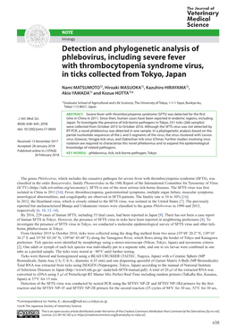 Detection and Phylogenetic Analysis of Phlebovirus, Including Severe Fever with Thrombocytopenia Syndrome Virus, in Ticks Collected from Tokyo, Japan