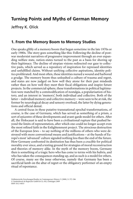 Turning Points and Myths of German Memory