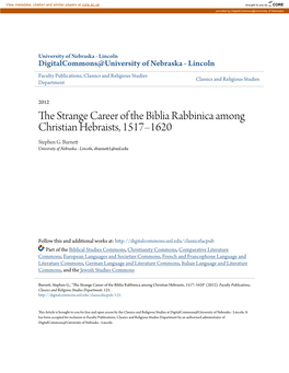 The Strange Career of the Biblia Rabbinica Among Christian Hebraists, 1517–1620