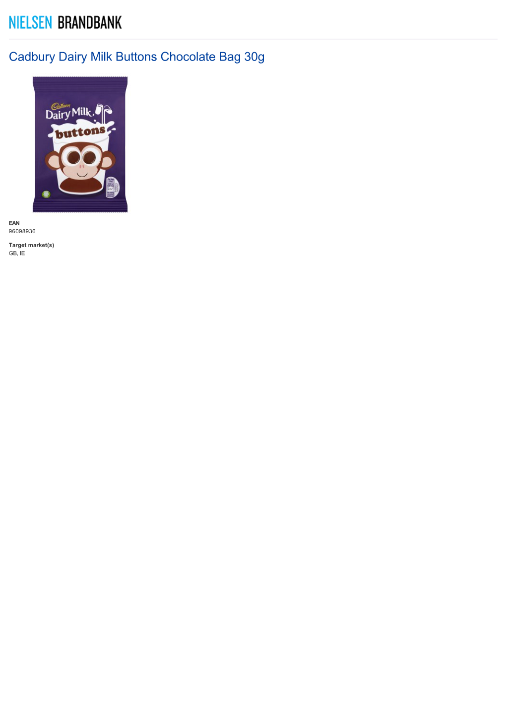 Cadbury Dairy Milk Buttons Chocolate Bag 30G