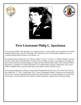 First Lieutenant Philip L. Spackman