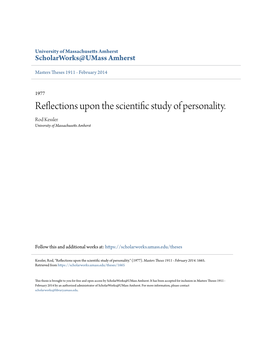 Reflections Upon the Scientific Study of Personality