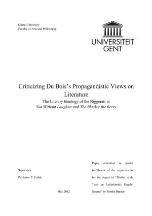 Criticizing Du Bois's Propagandistic Views on Literature
