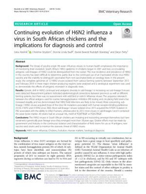 Continuing Evolution of H6N2 Influenza a Virus in South African