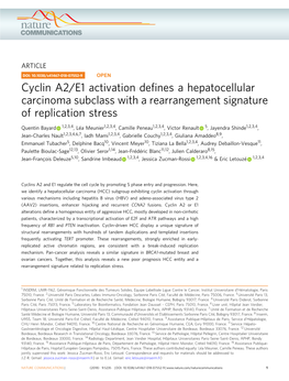 Cyclin A2/E1 Activation Defines a Hepatocellular Carcinoma Subclass